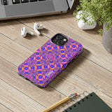 Psychedelic kaleidoscope phone case with vibrant neon mandala pattern and impact-resistant design
