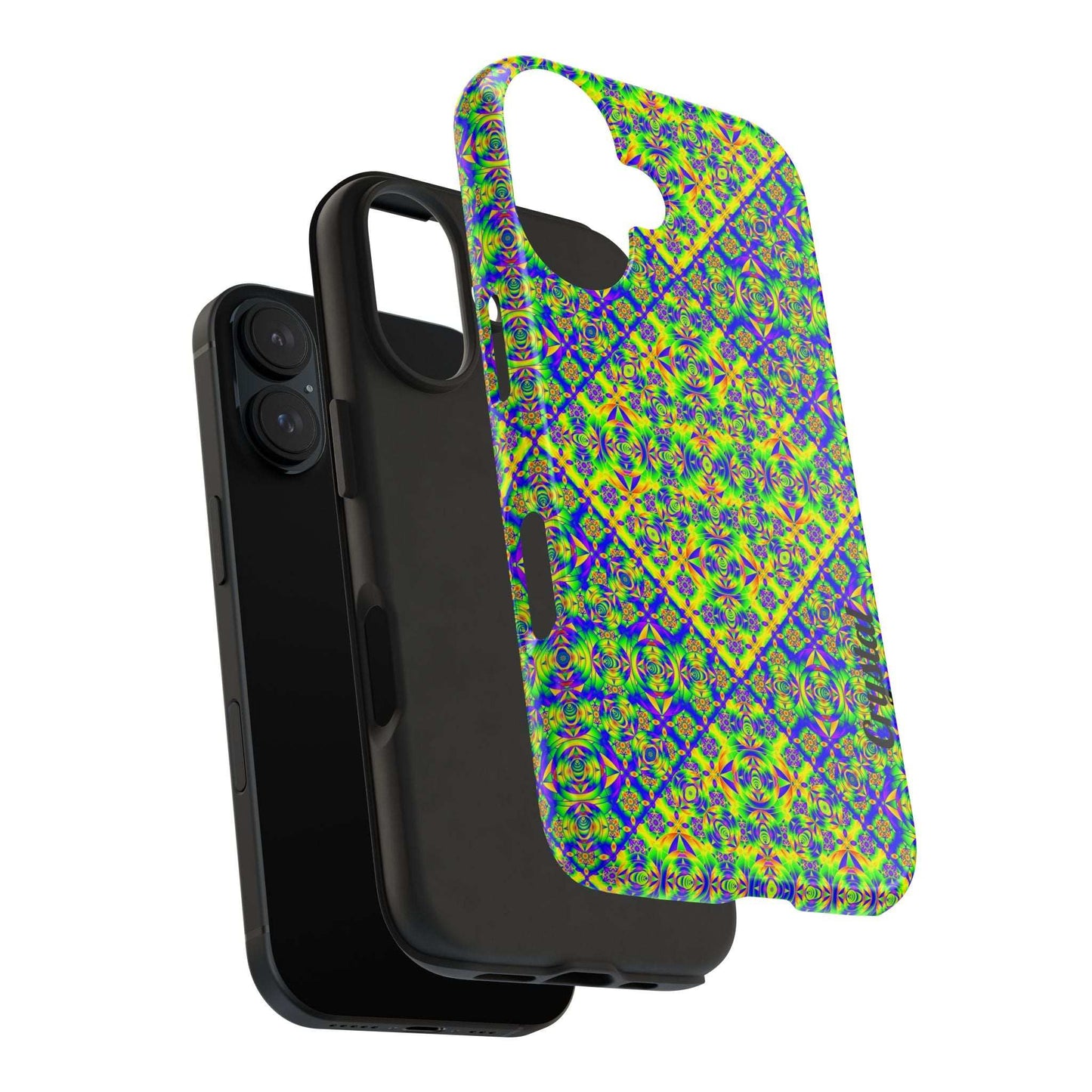 Vibrant Kaleidoscope Tough Phone Case — Neon Geometric Protective Cover