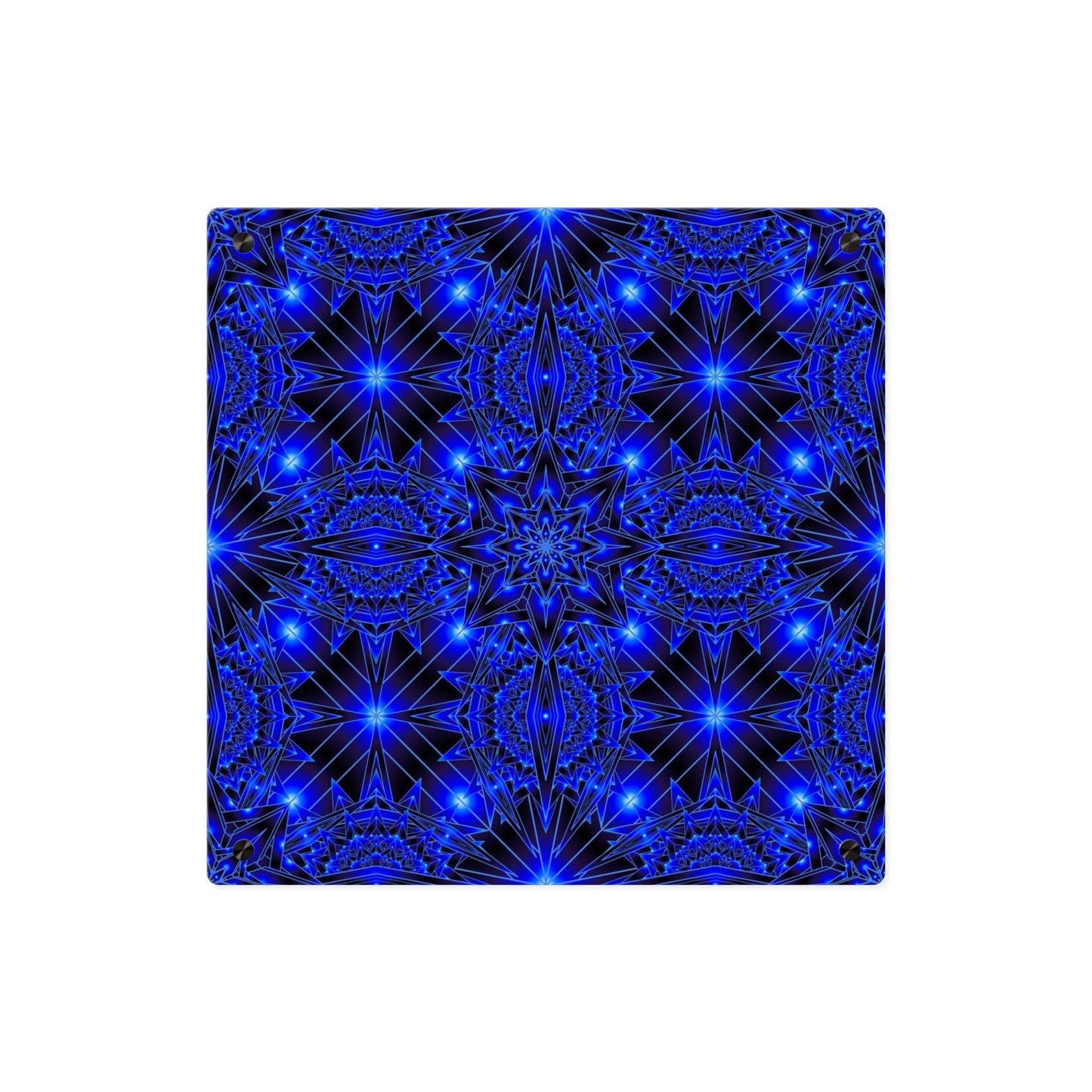 Blue Kaleidoscope Acrylic Wall Art Panel — Geometric Starburst Decor