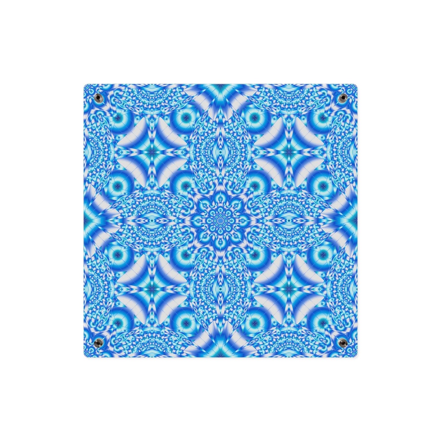 Blue Kaleidoscope Acrylic Wall Art Panel — Geometric Mandala Home Decor
