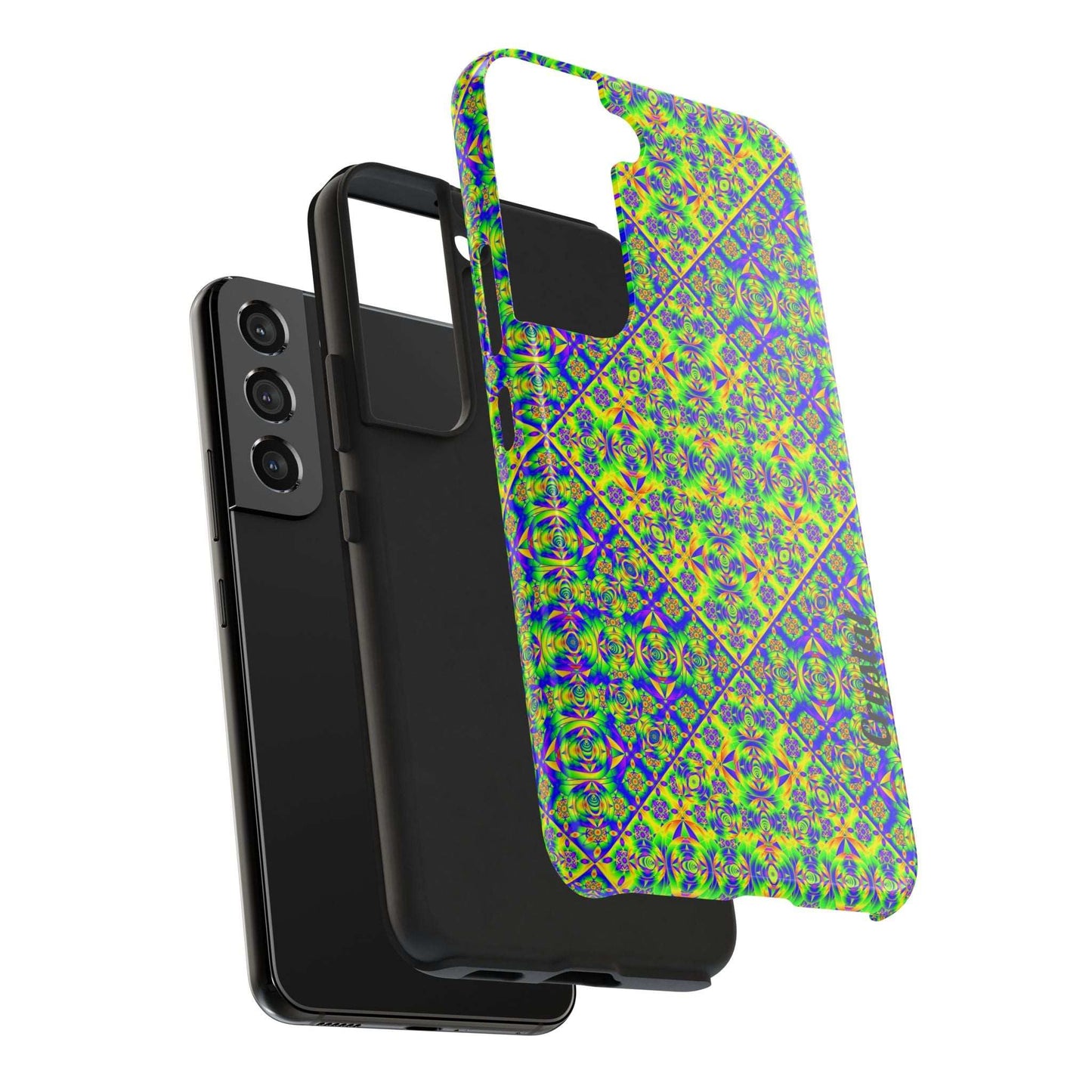 Vibrant Kaleidoscope Tough Phone Case — Neon Geometric Protective Cover