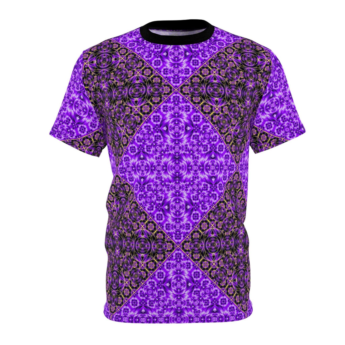 Purple Geometric Kaleidoscope Tee — All-Over Print Pattern Shirt