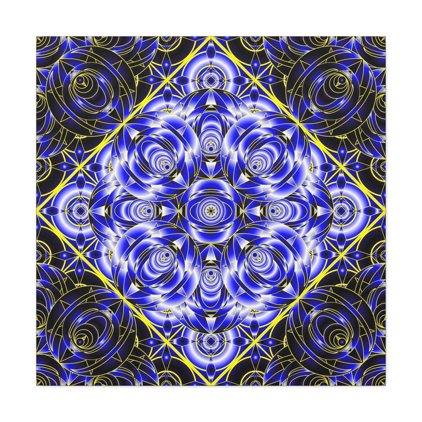 Blue Gold Kaleidoscope Canvas Wall Art – Abstract Geometric Stretched Print
