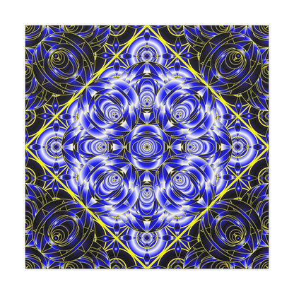 Blue Gold Kaleidoscope Canvas Wall Art – Abstract Geometric Stretched Print