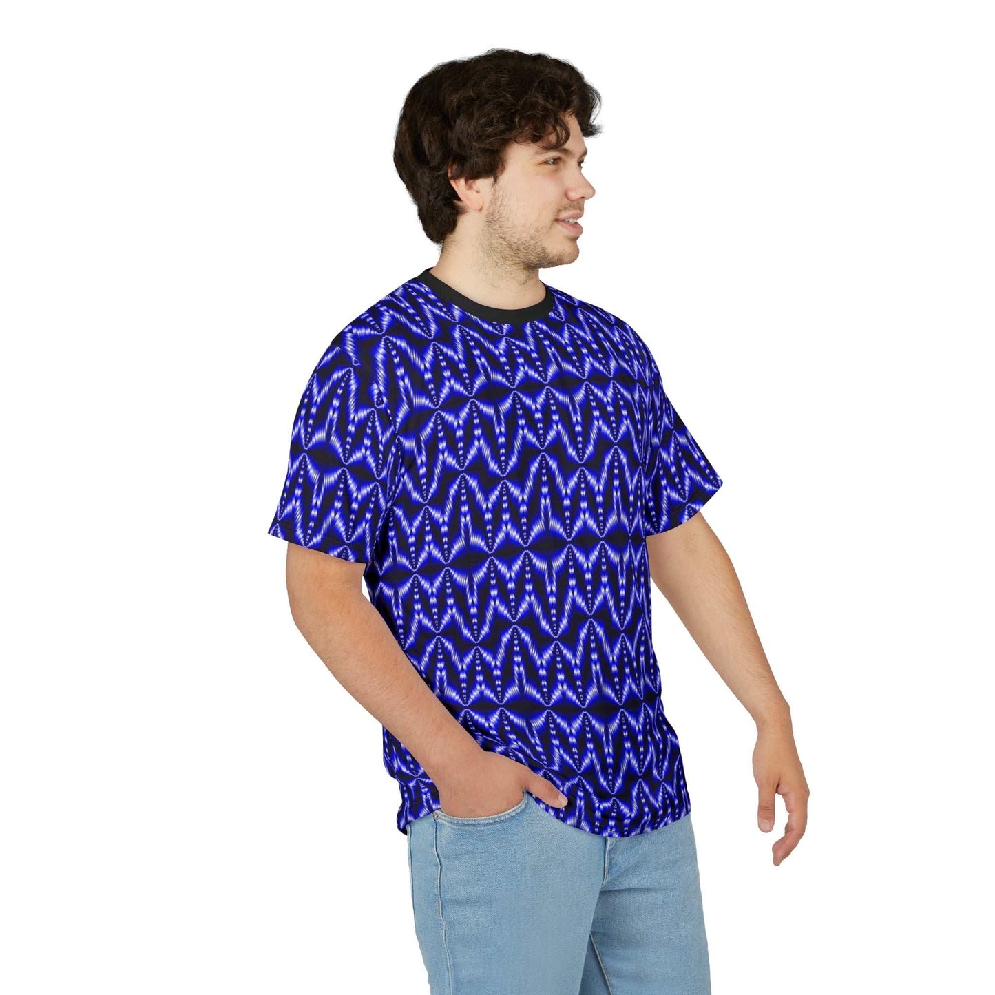 Blue Geometric Tie-Dye Tee — All-Over Print Pattern Shirt