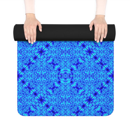 Blue Kaleidoscope Rubber Yoga Mat – Non-Slip Fitness & Meditation Mat