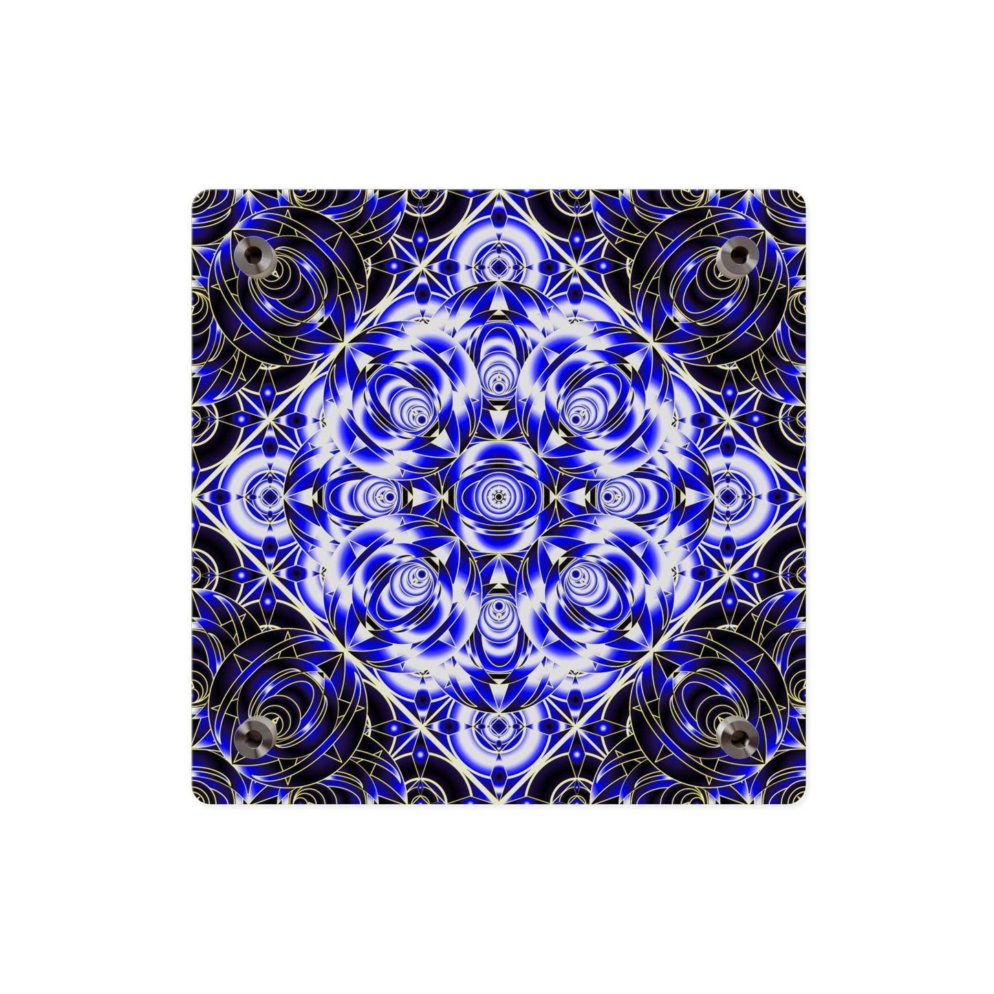 Acrylic Wall Art Panel — Blue Gold Kaleidoscope Geometric Design