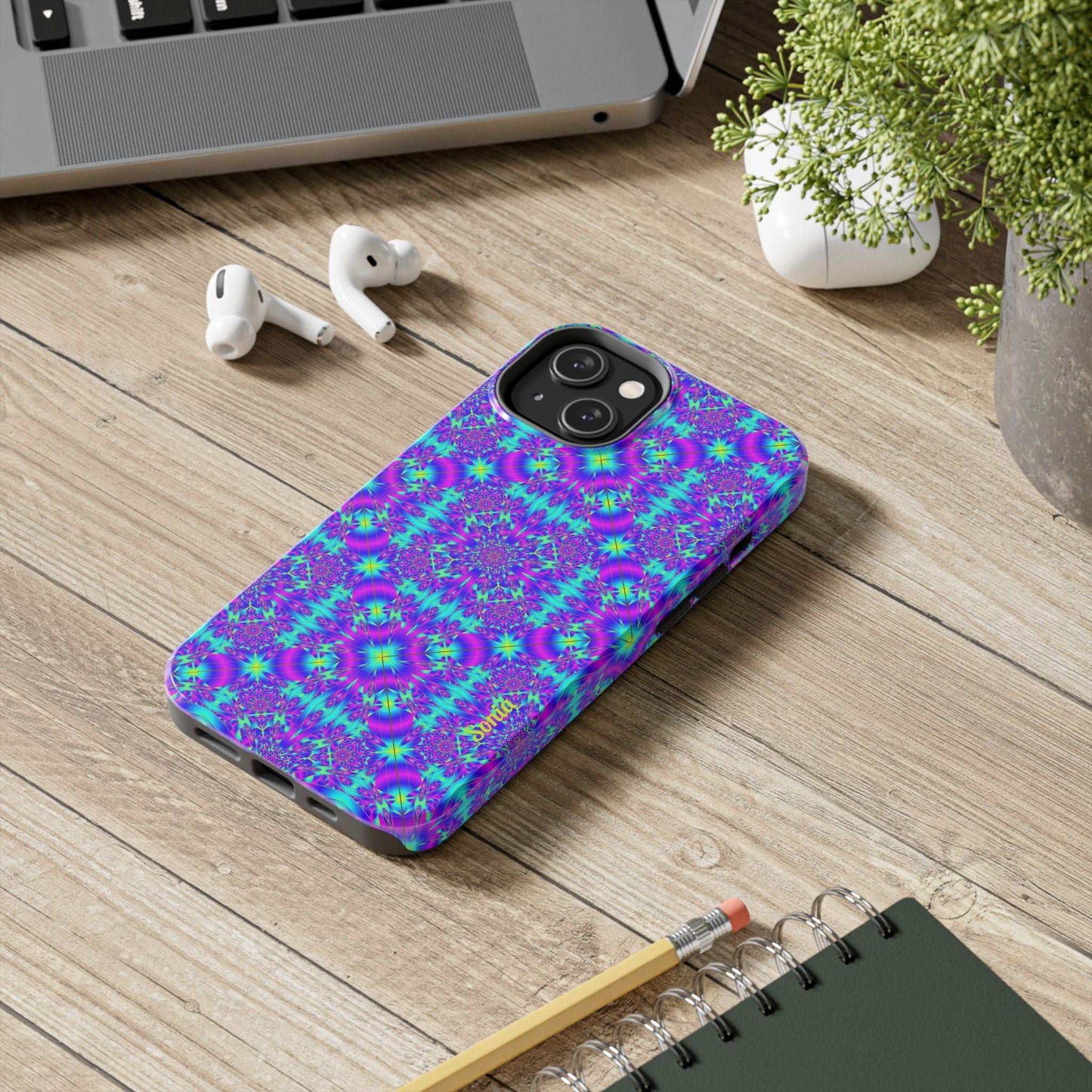 Psychedelic Kaleidoscope Tough Phone Case — Vibrant Purple & Teal Protective Cover