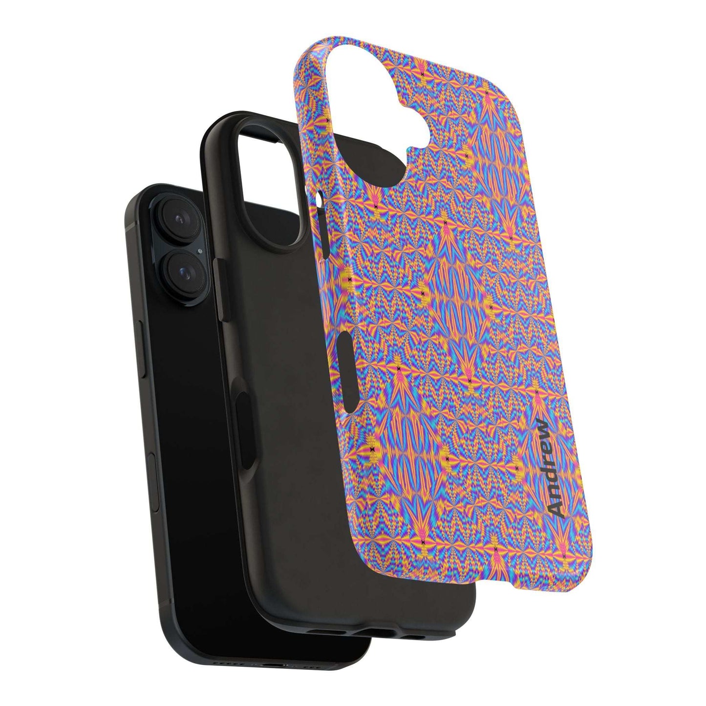 Psychedelic Geometric Tough Phone Case — Vibrant Orange & Purple Protective Cover