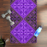 Purple Mandala Rubber Yoga Mat with non-slip natural rubber bottom and microfiber suede top, 24x70 inches, 3mm thickness, vibrant edge-to-edge print