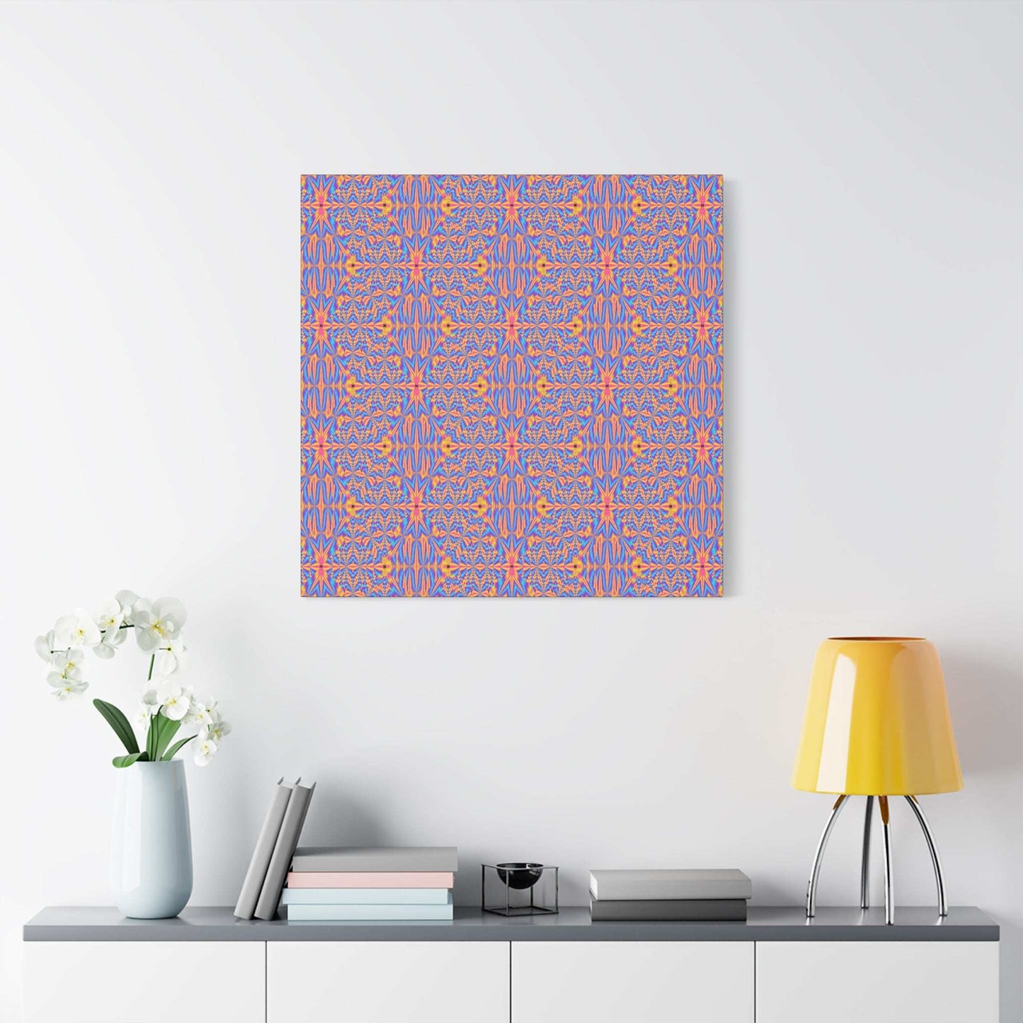 Abstract Geometric Pattern Matte Canvas Wall Art - Vibrant Orange & Blue Stretched Canvas