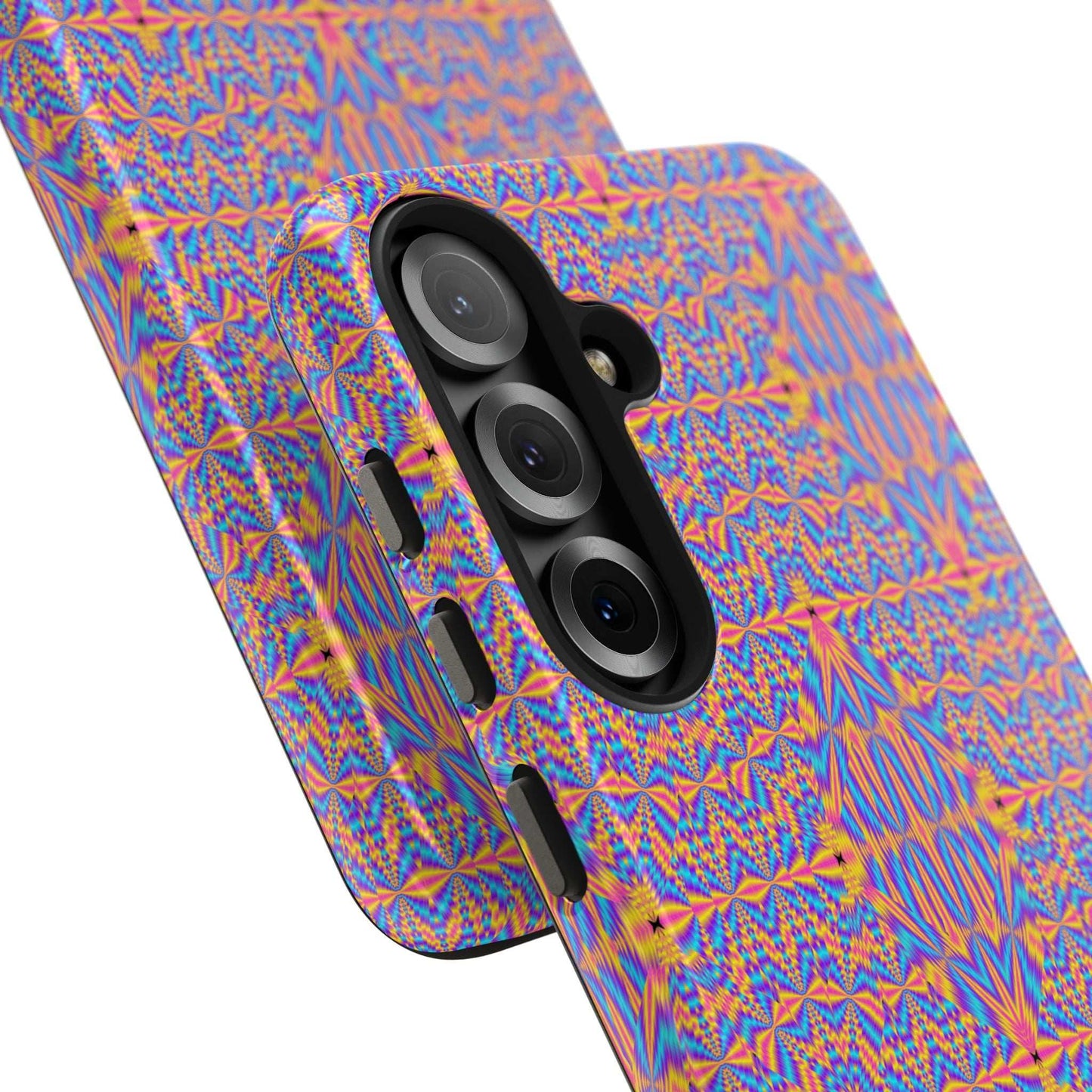 Psychedelic Geometric Tough Phone Case — Vibrant Orange & Purple Protective Cover