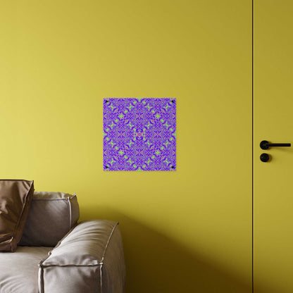 Psychedelic Kaleidoscope Acrylic Wall Art Panel — Vibrant Purple & Neon Green Geometric Decor