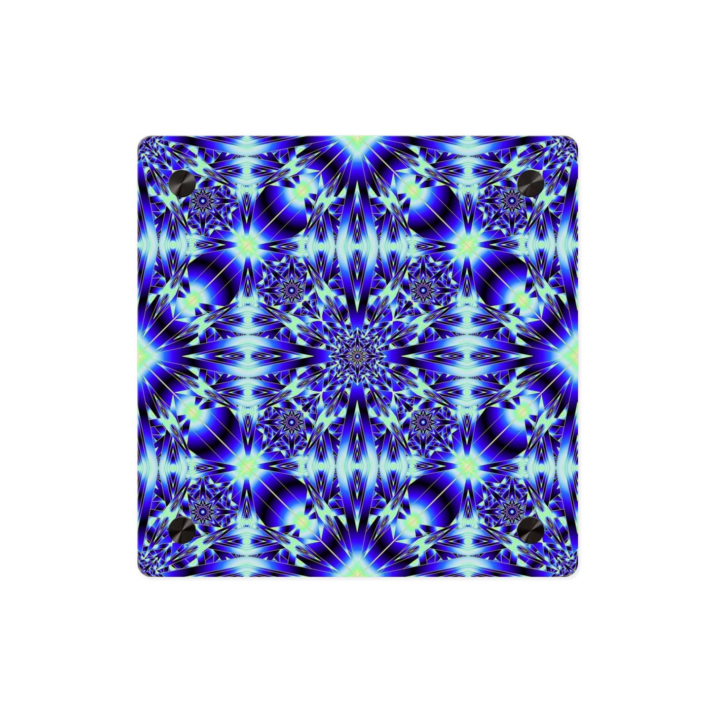 Blue Kaleidoscope Acrylic Wall Art Panel – Geometric Starburst Home Decor