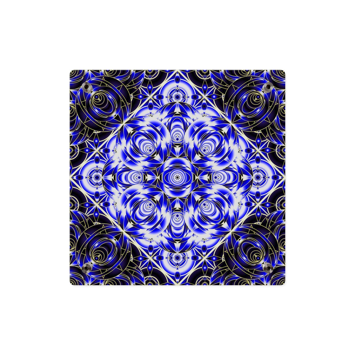 Acrylic Wall Art Panel — Blue Gold Kaleidoscope Geometric Design