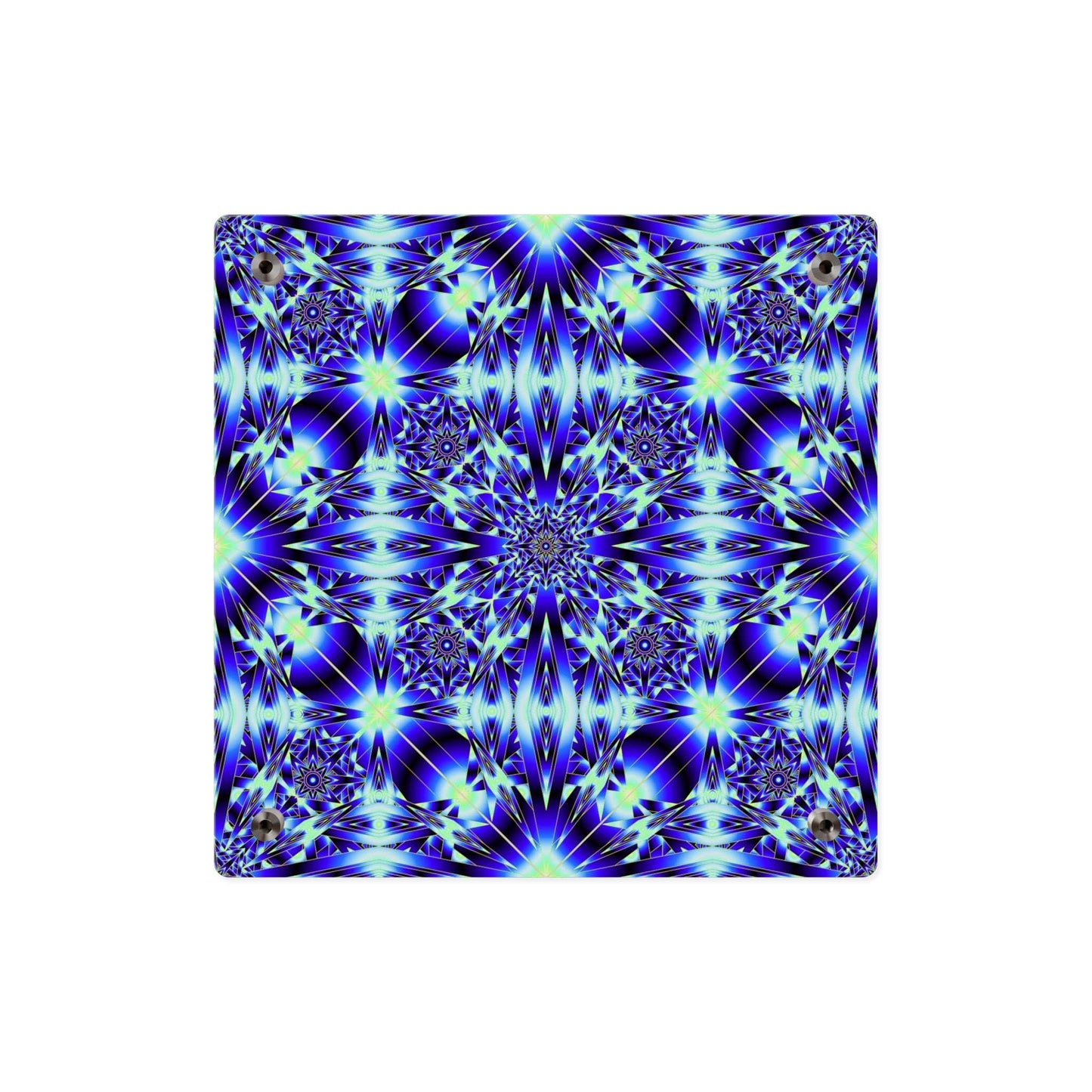 Blue Kaleidoscope Acrylic Wall Art Panel – Geometric Starburst Home Decor