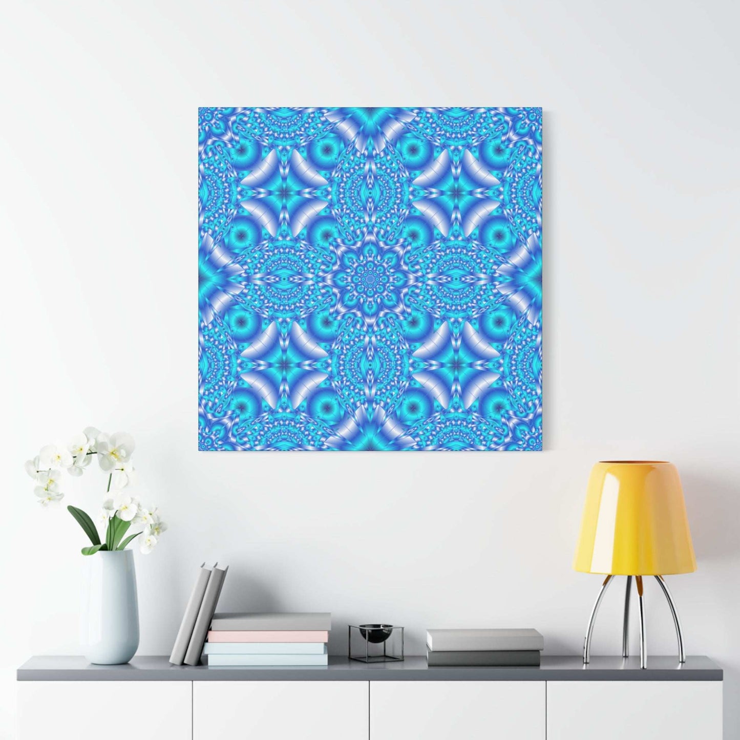 Blue Kaleidoscope Pattern Matte Canvas Wall Art - Stretched 1.25"