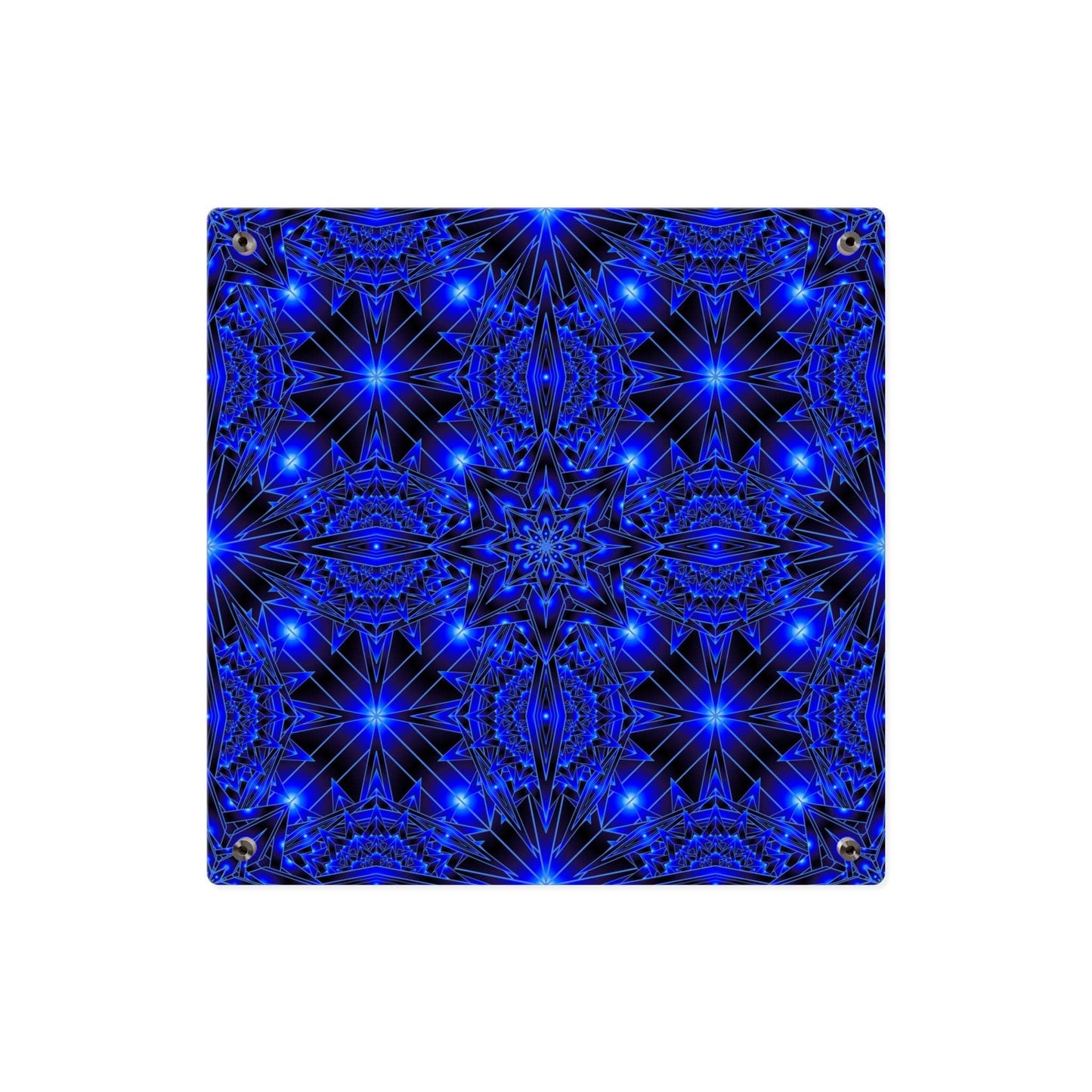 Blue Kaleidoscope Acrylic Wall Art Panel — Geometric Starburst Decor
