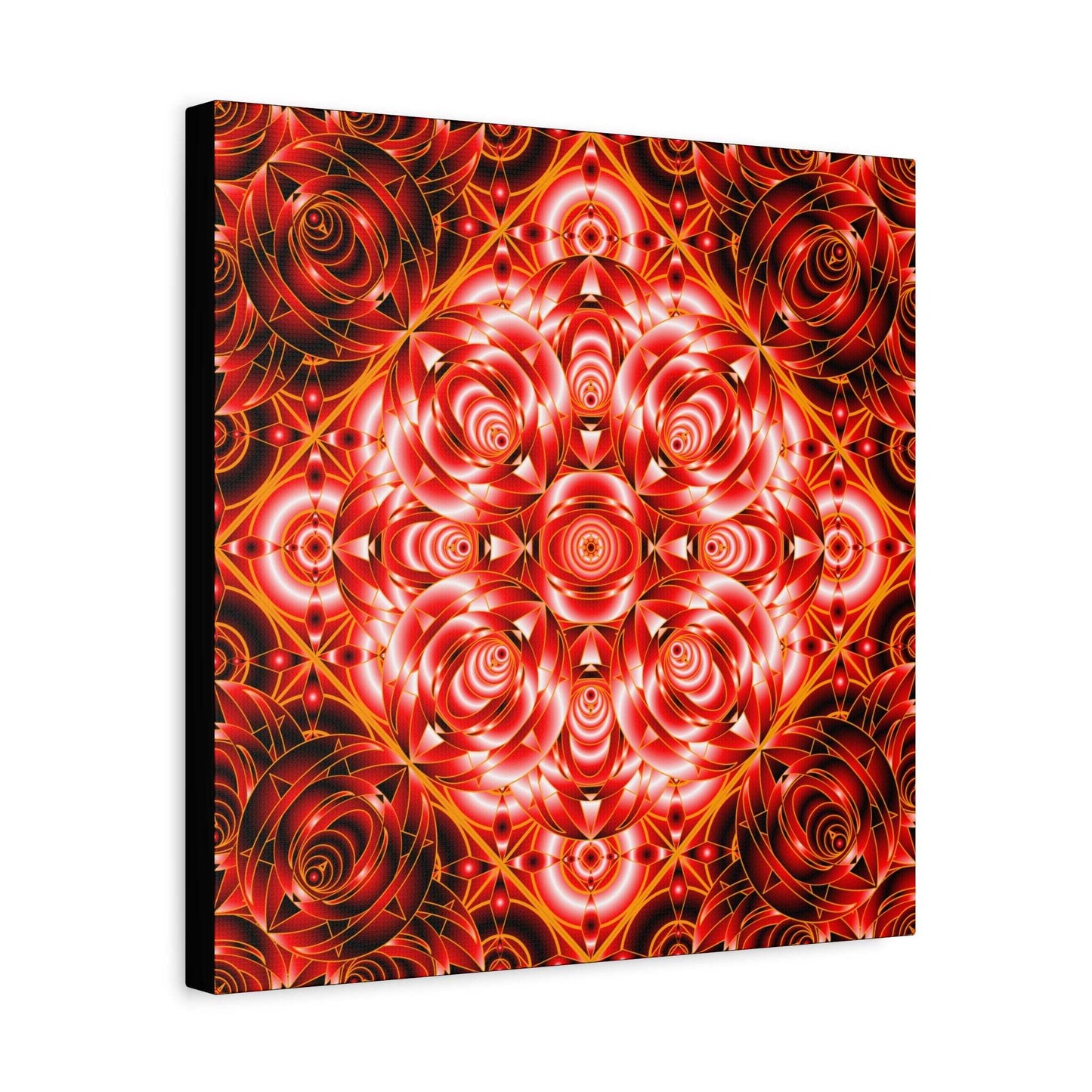 Red Rose Kaleidoscope Canvas Wall Art — Stretched Matte Floral Mandala