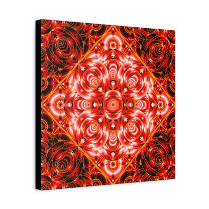 Red Rose Kaleidoscope Canvas Wall Art — Stretched Matte Floral Mandala