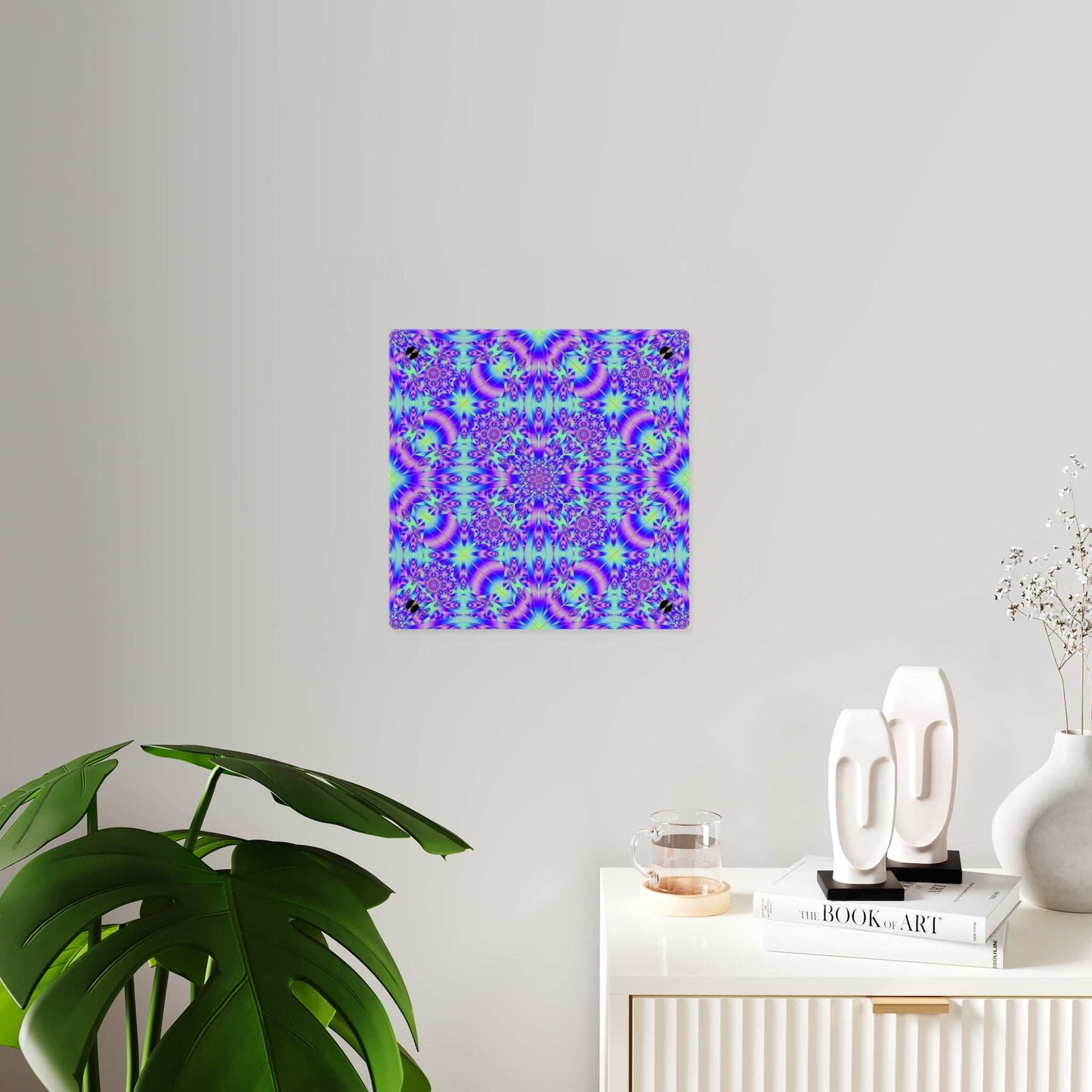 Psychedelic Kaleidoscope Acrylic Wall Art Panel — Vivid Blue & Purple Mandala
