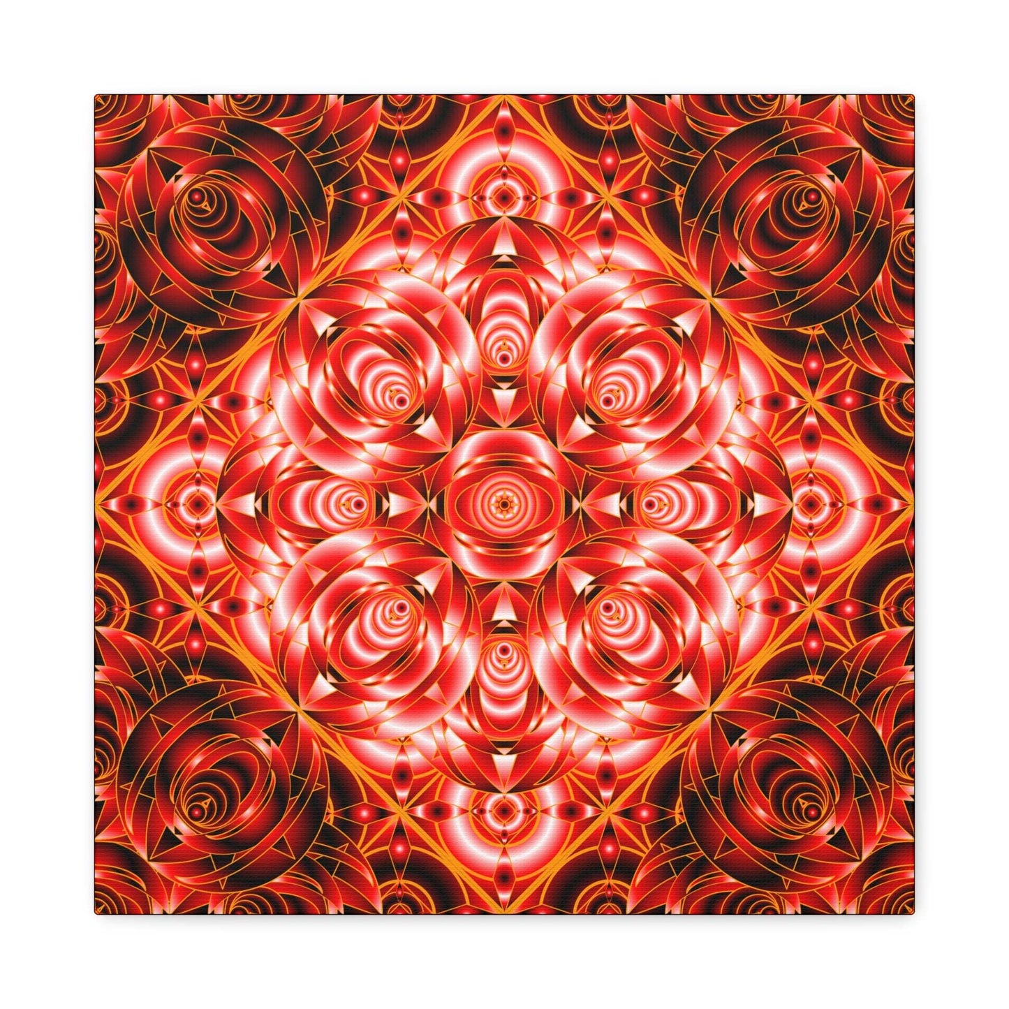Red Rose Kaleidoscope Canvas Wall Art — Stretched Matte Floral Mandala