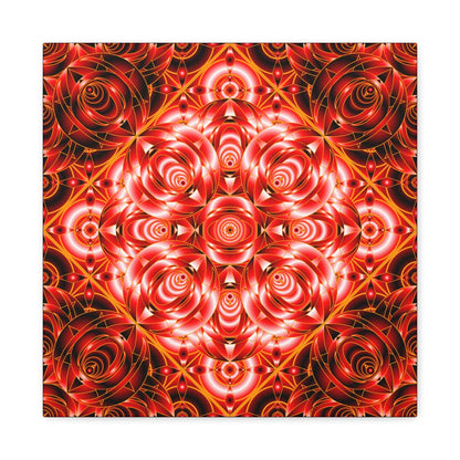 Red Rose Kaleidoscope Canvas Wall Art — Stretched Matte Floral Mandala