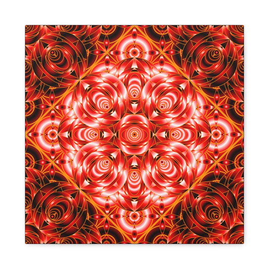 Red Rose Kaleidoscope Canvas Wall Art — Stretched Matte Floral Mandala