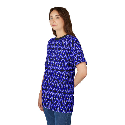 Blue Geometric Tie-Dye Tee — All-Over Print Pattern Shirt