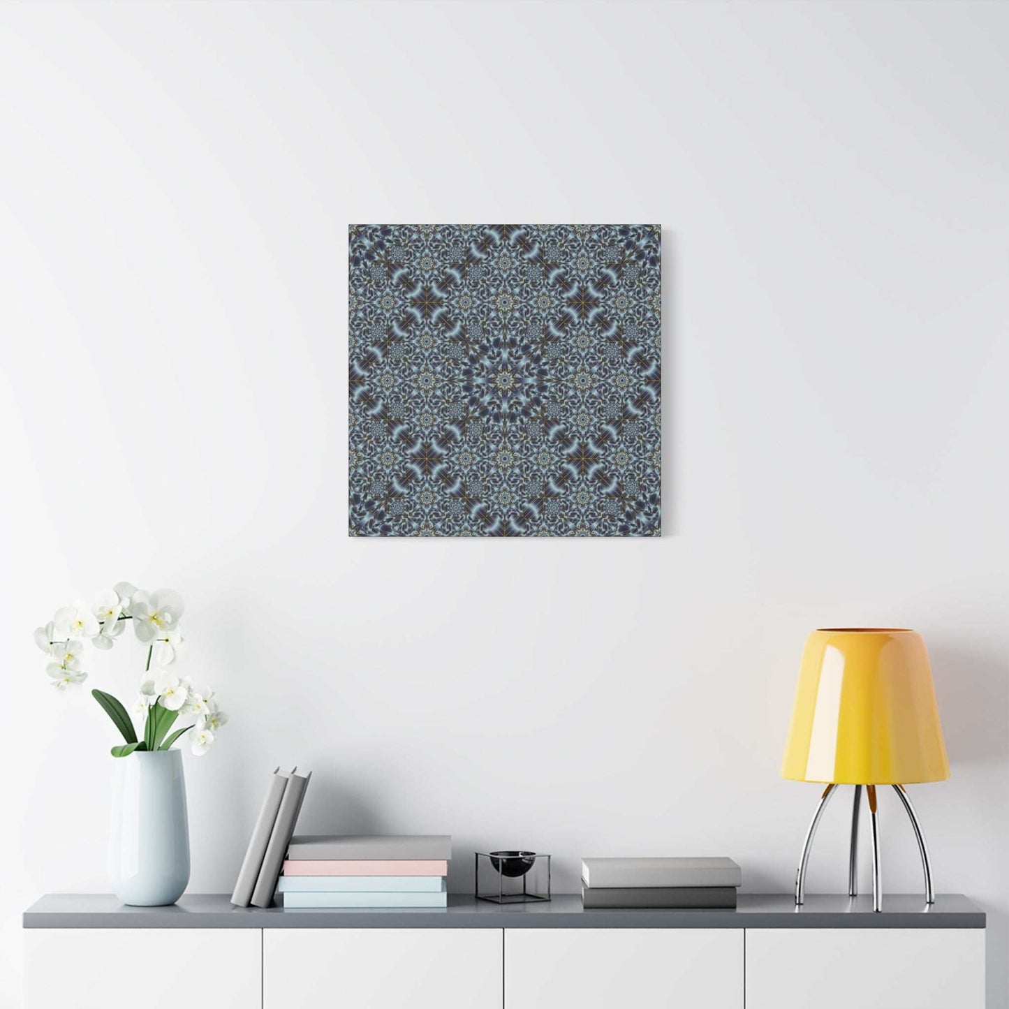 Kaleidoscope Pattern Matte Canvas Wall Art — Blue Geometric Stretched Canvas (1.25″)