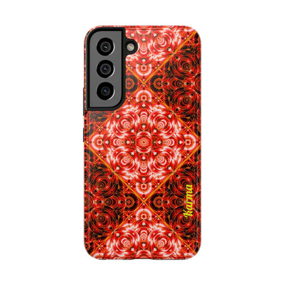 Red Floral Kaleidoscope Tough Phone Case — Personalized Name Option