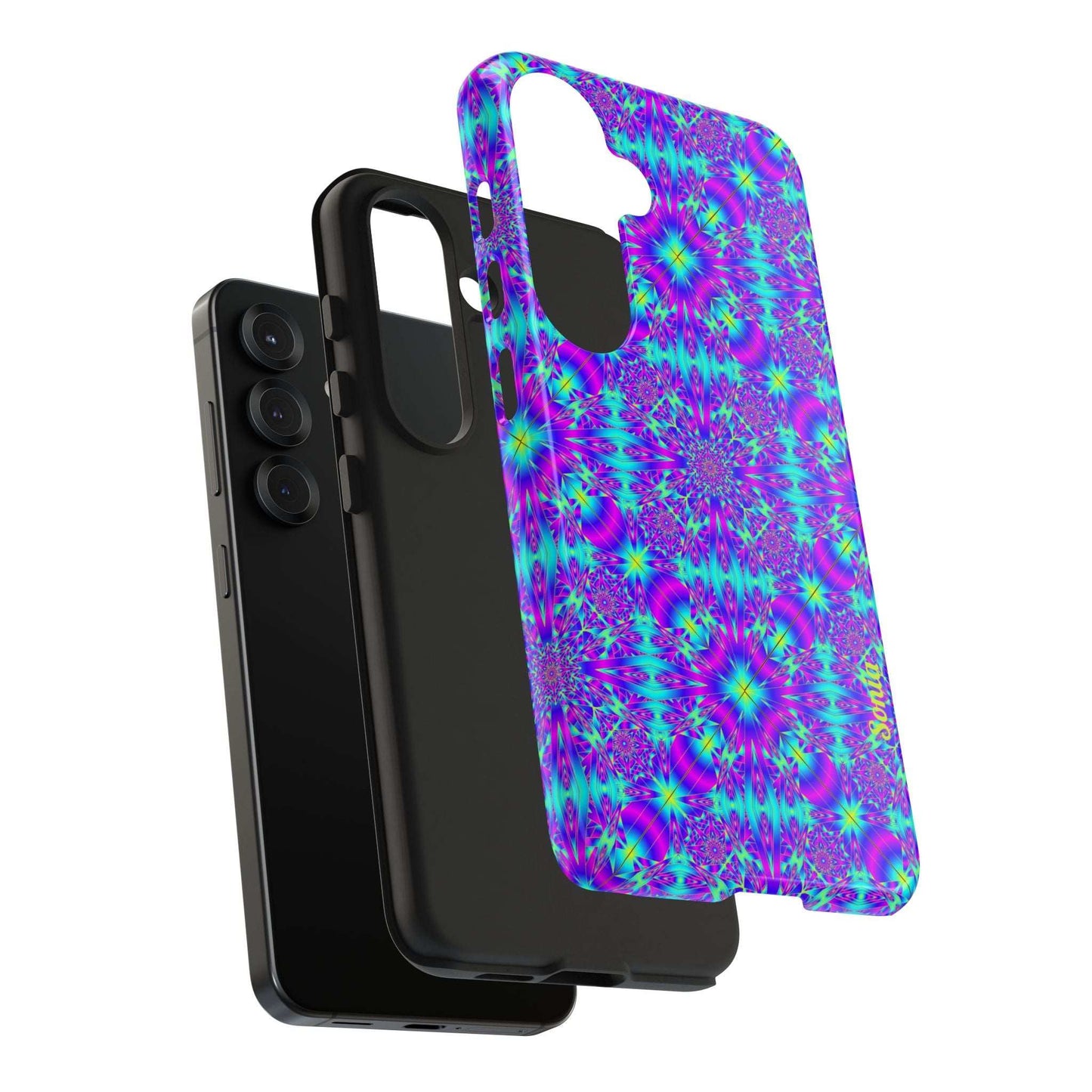 Psychedelic Kaleidoscope Tough Phone Case — Vibrant Purple & Teal Protective Cover