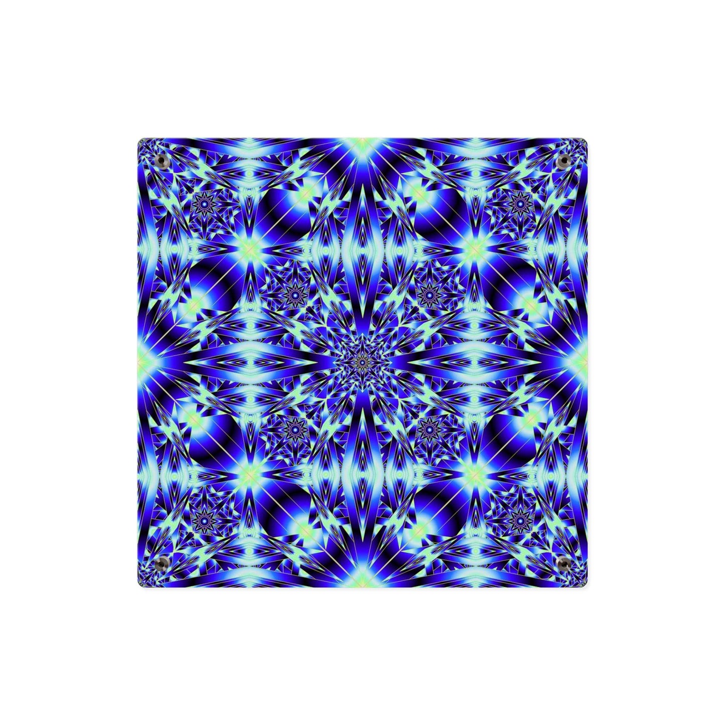 Blue Kaleidoscope Acrylic Wall Art Panel – Geometric Starburst Home Decor