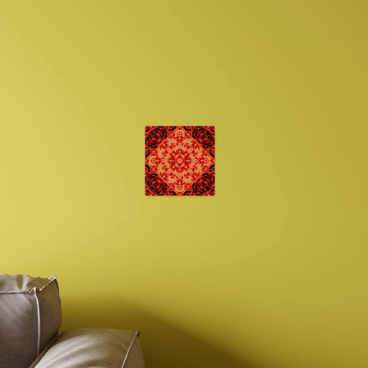 Acrylic Wall Art Panel — Red Kaleidoscope Mandala Decorative Square