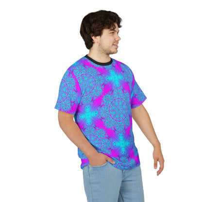 Psychedelic Mandala Tee — Vibrant Blue & Pink All-Over Print