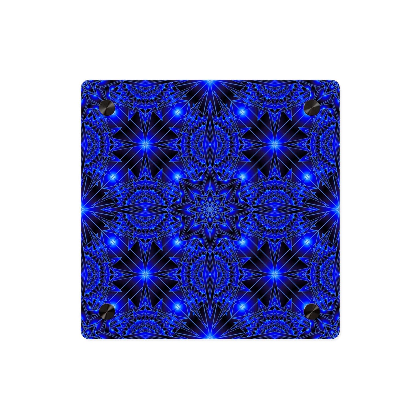 Blue Kaleidoscope Acrylic Wall Art Panel — Geometric Starburst Decor