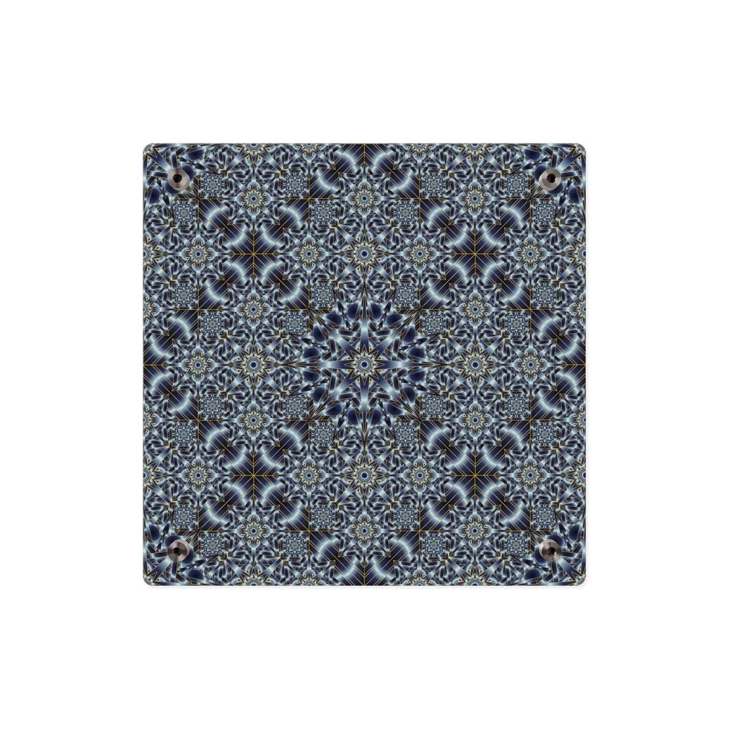 Acrylic Wall Art Panel — Blue Kaleidoscope Geometric Pattern