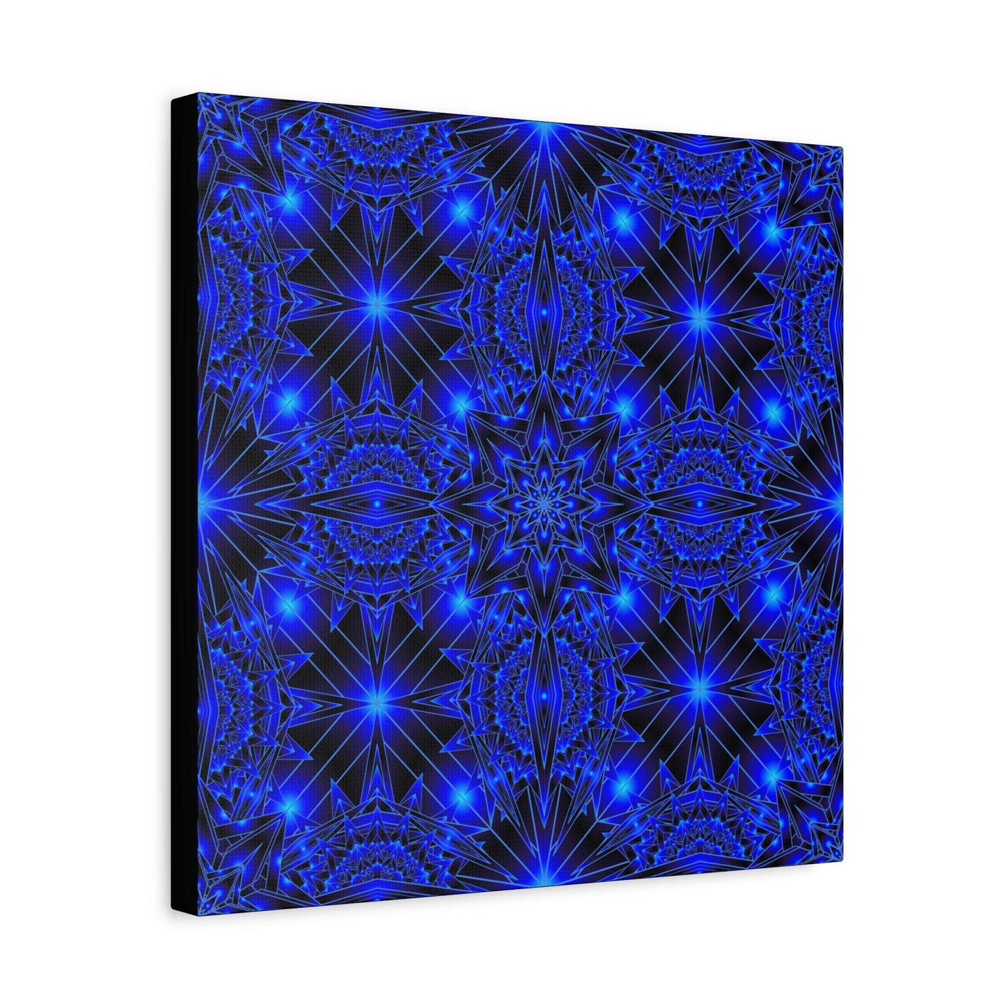 Blue Neon Kaleidoscope Canvas Print — Matte Stretched Wall Art