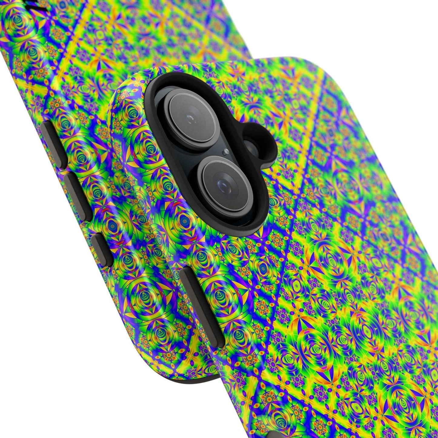 Vibrant Kaleidoscope Tough Phone Case — Neon Geometric Protective Cover