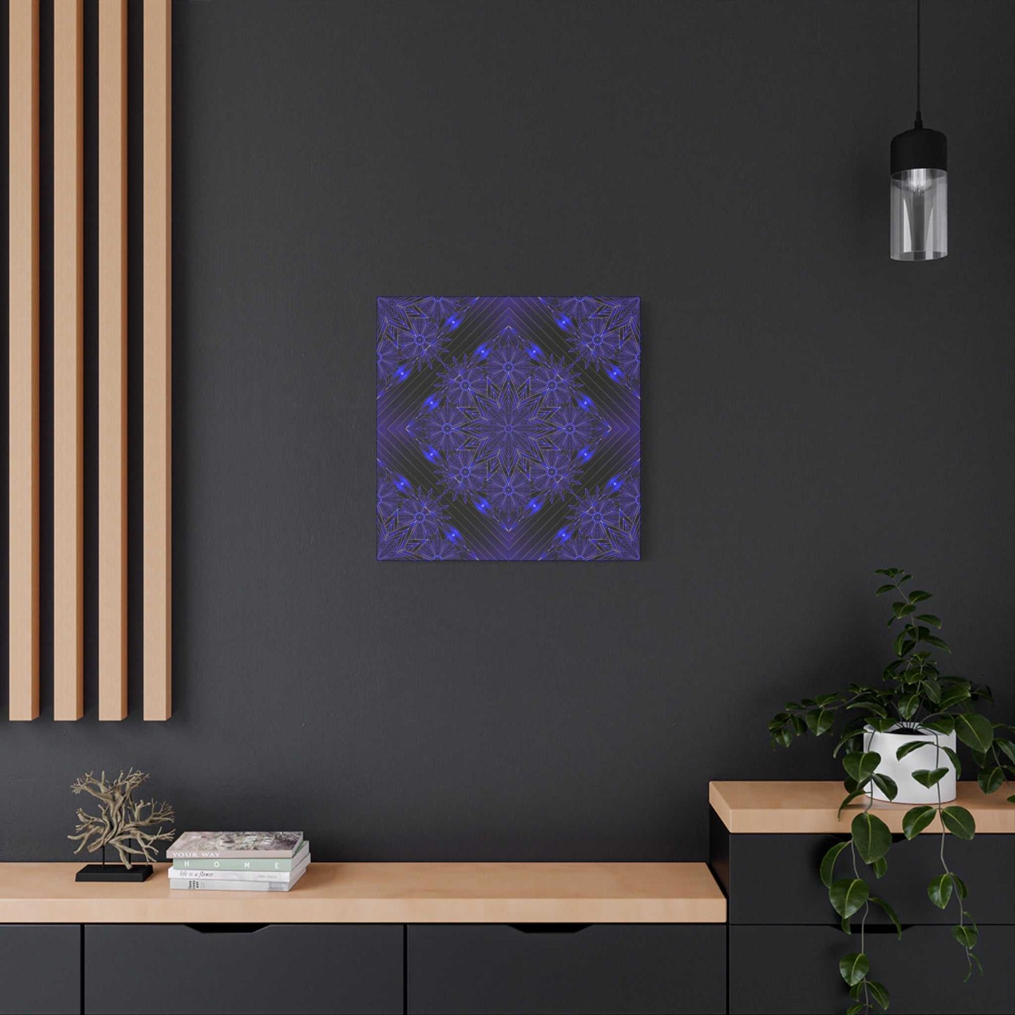 Galactic Mandala Matte Canvas Wall Art — Deep Purple Geometric Stretched Canvas