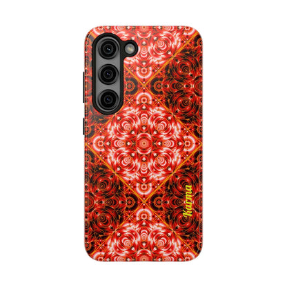 Red Floral Kaleidoscope Tough Phone Case — Personalized Name Option