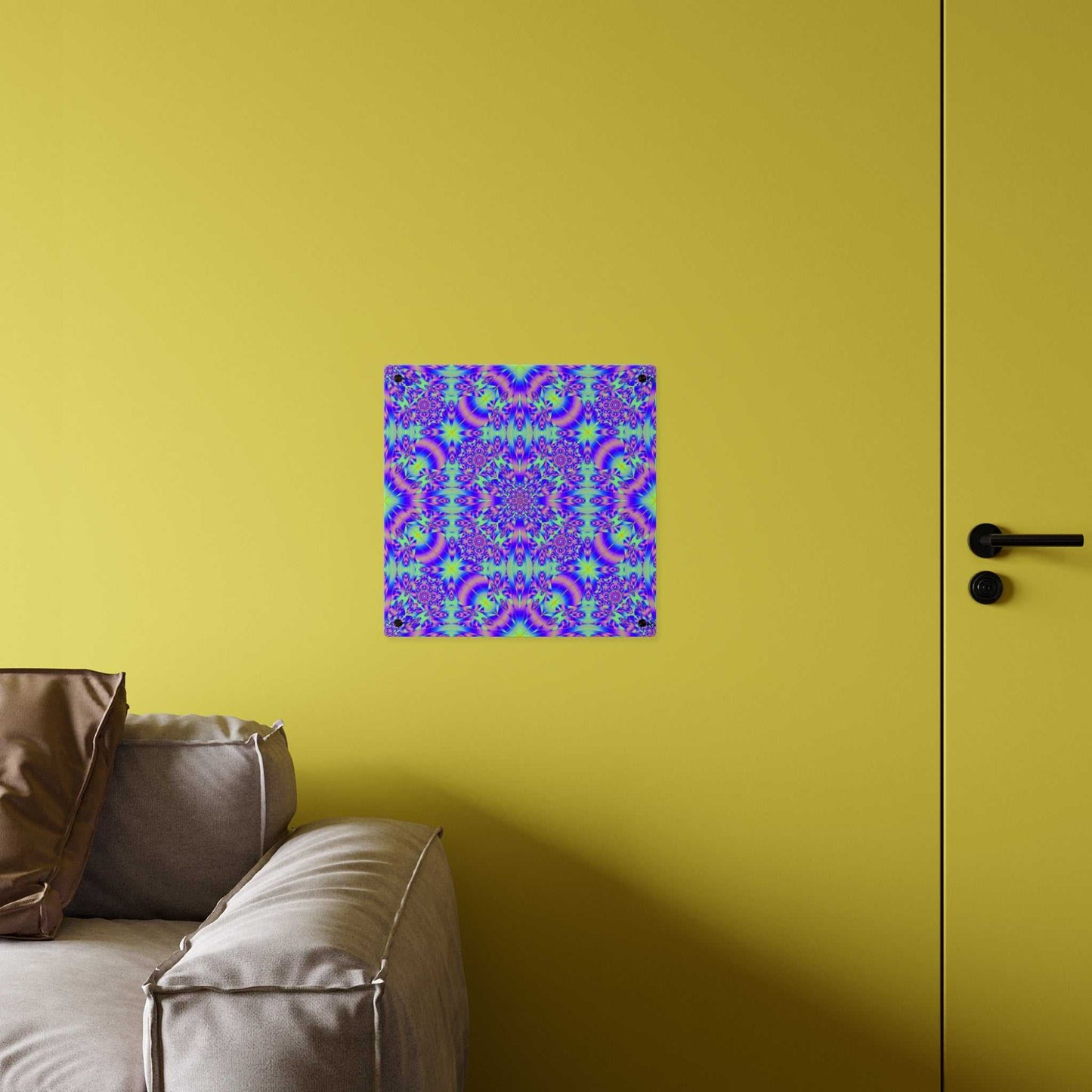 Psychedelic Kaleidoscope Acrylic Wall Art Panel — Vivid Blue & Purple Mandala