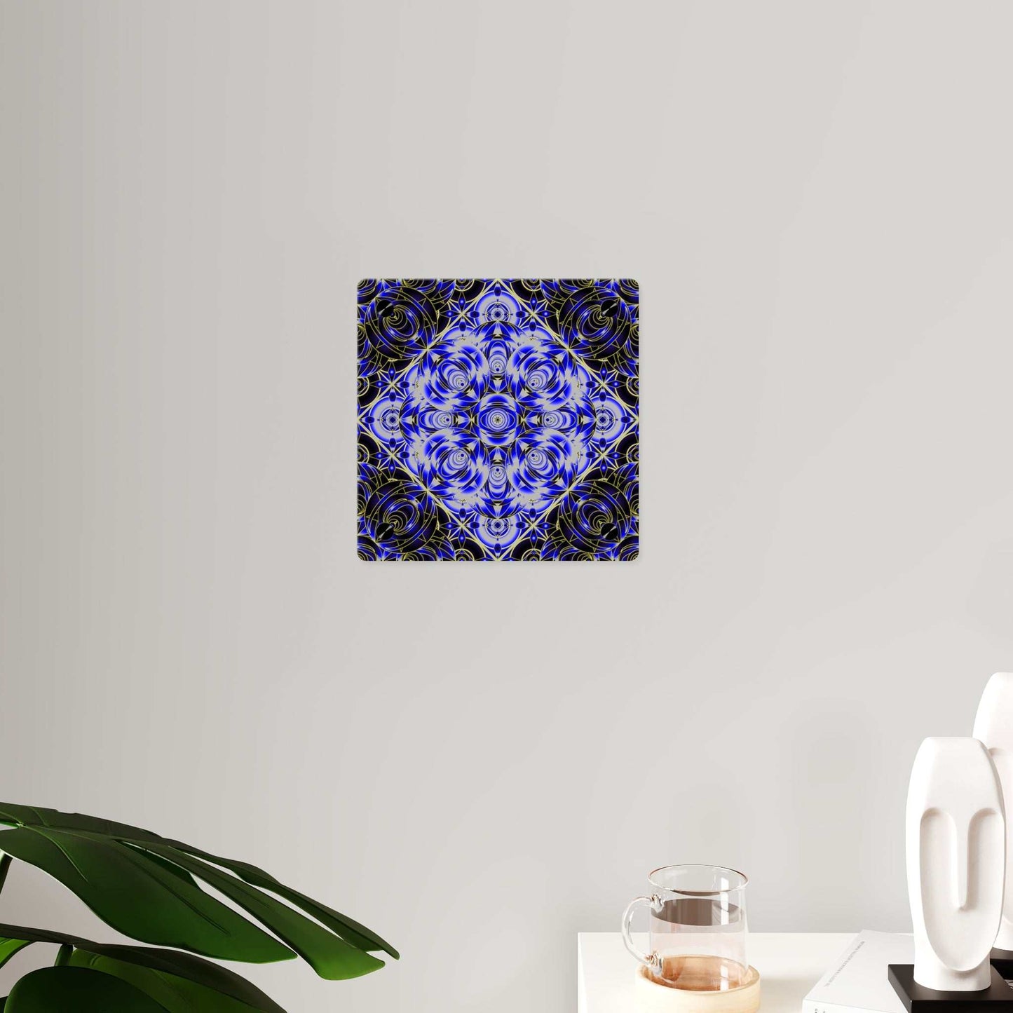 Acrylic Wall Art Panel — Blue Gold Kaleidoscope Geometric Design