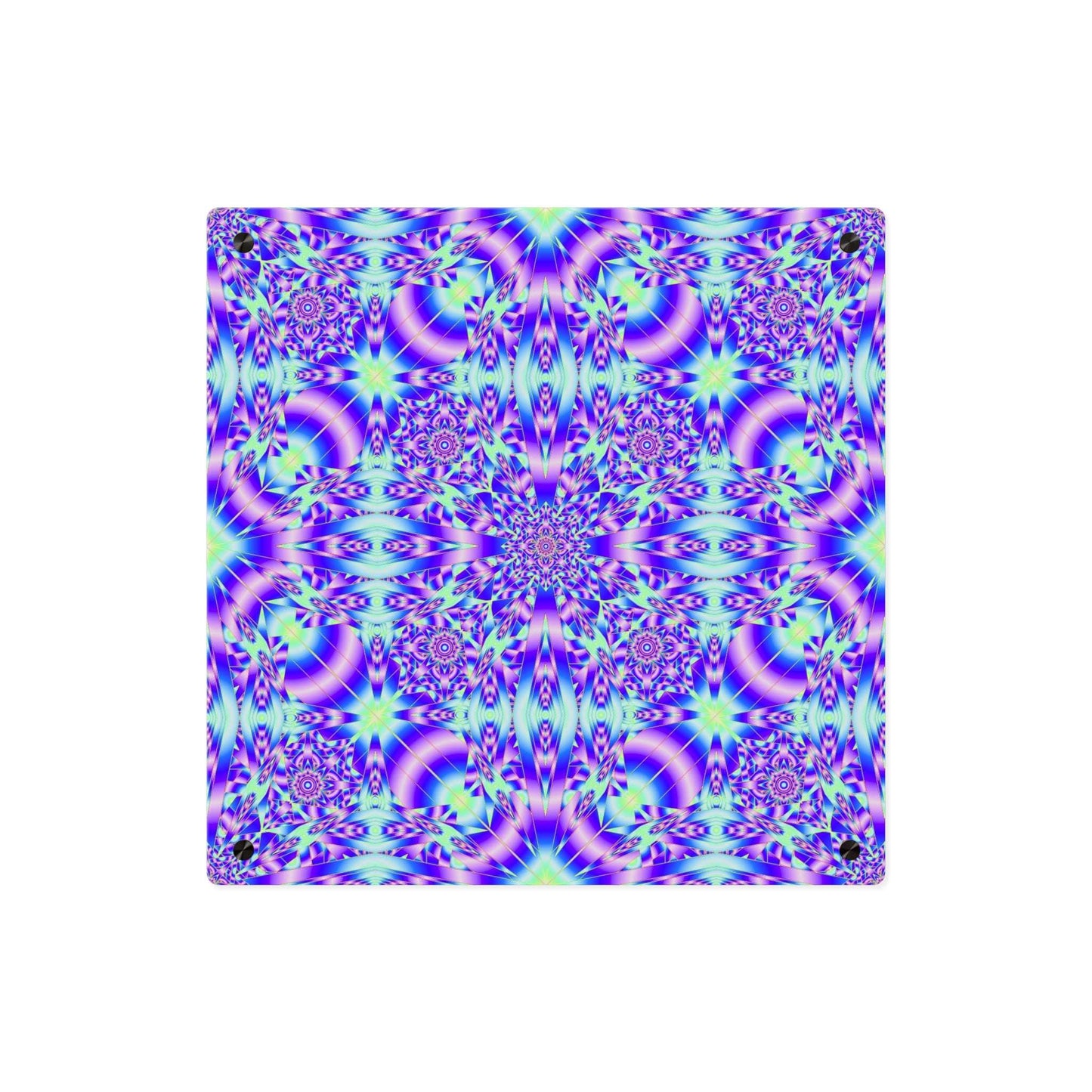 Psychedelic Kaleidoscope Acrylic Wall Art Panel — Vivid Blue & Purple Mandala