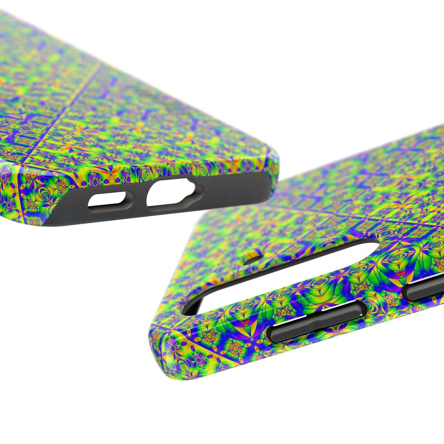 Vibrant Kaleidoscope Tough Phone Case — Neon Geometric Protective Cover