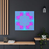 Vibrant turquoise and magenta neon mandala canvas art stretched on matte cotton-poly frame