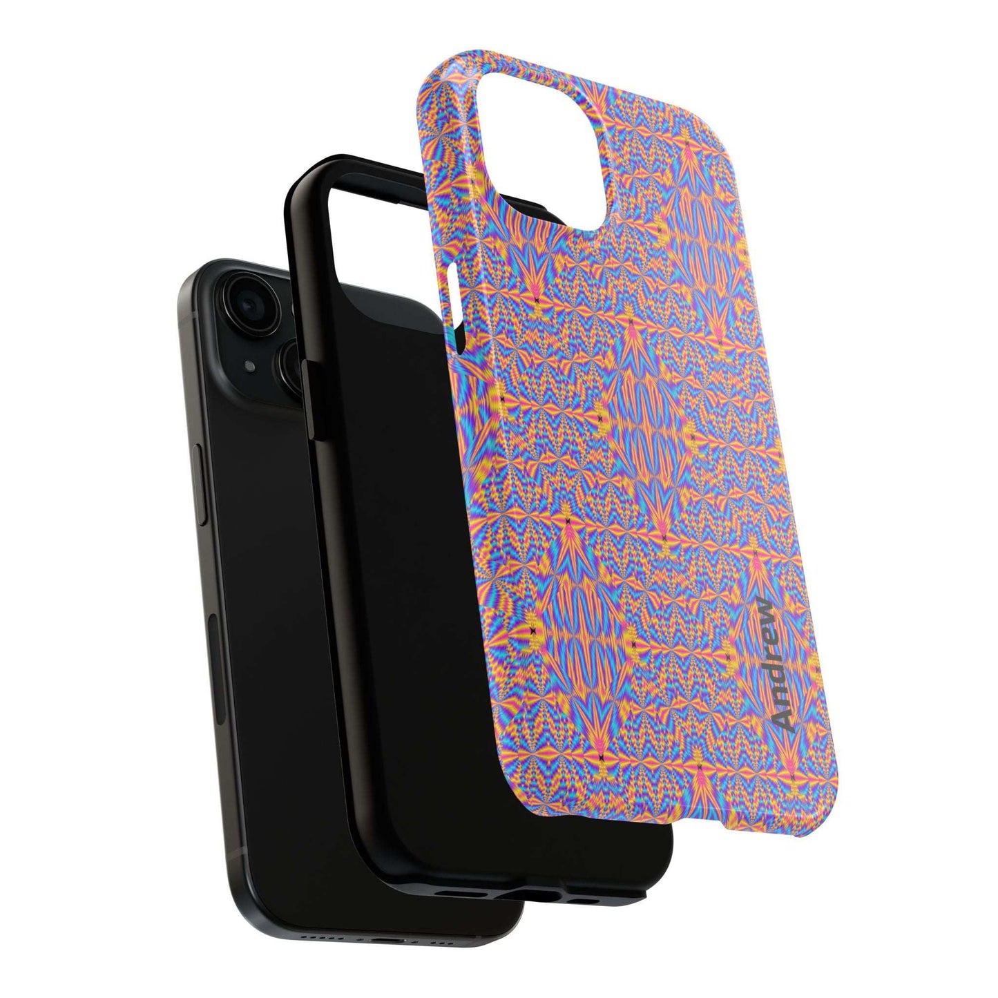 Psychedelic Geometric Tough Phone Case — Vibrant Orange & Purple Protective Cover