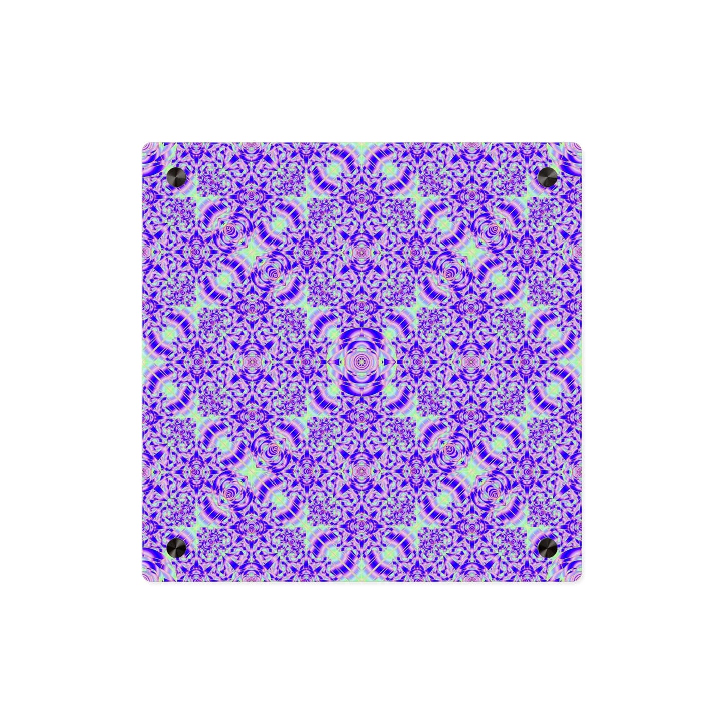 Psychedelic Kaleidoscope Acrylic Wall Art Panel — Vibrant Purple & Neon Green Geometric Decor
