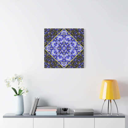 Blue Gold Kaleidoscope Canvas Wall Art – Abstract Geometric Stretched Print