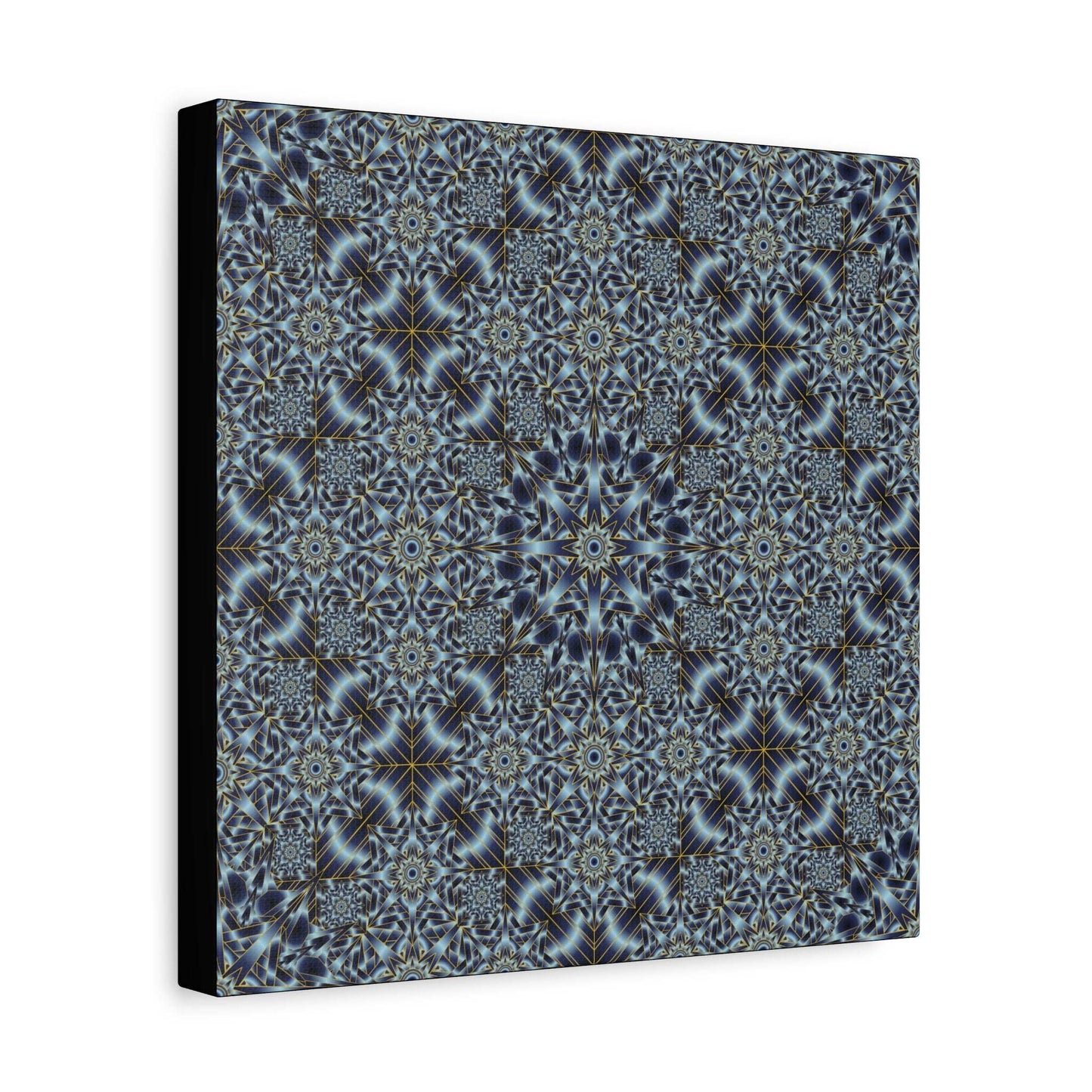 Kaleidoscope Pattern Matte Canvas Wall Art — Blue Geometric Stretched Canvas (1.25″)